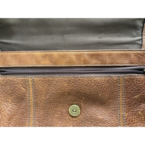 Fossil Brown Leather Crossbody Purse with Button Closure Gold Hardware - Picture 8 of 11
